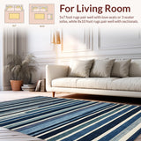 Ultra Soft Area Rug, Non Slip, Stain Resistant, Washable Area Rugs for Living Room, Bedroom, Raven & Dove Stripe Woven Rug, Versatile Entryway Floor Carpet(Blue)