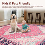 Ultra Soft Area Rug, Non Slip, Stain Resistant, Washable Area Rugs for Living Room, Bedroom, Soft Cotton Backing Dining Room Accent Rug(Pink)