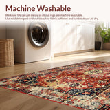 Ultra Soft Area Rug, Non Slip, Stain Resistant, Washable Area Rugs for Living Room, Bedroom, Vibrant Ethnic Print Runner(Red)
