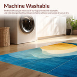 Ultra Soft Area Rug, Non Slip, Stain Resistant, Washable Area Rugs for Living Room, Bedroom, Abstract Horizon Rug with Blue Gold Ombre, Modern Geometric Linework(Blue)