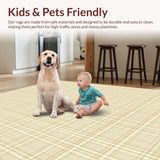 Ultra Soft Area Rug, Non Slip, Stain Resistant, Washable Area Rugs for Living Room, Bedroom, Beige Checkered Modern Farmhouse Plaid Grid Area(Beige)