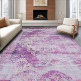 Ultra Soft Area Rug, Non Slip, Stain Resistant, Washable Area Rugs for Living Room, Bedroom, Elegant Lattice Design Flourish(Purple)
