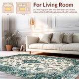 Ultra Soft Area Rug, Non Slip, Stain Resistant, Washable Area Rugs for Living Room, Bedroom, Chic Vintage Tiled Pattern(Ivory)