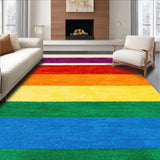 Ultra Soft Area Rug, Non Slip, Stain Resistant, Washable Area Rugs for Living Room, Bedroom, Vibrant Rainbow Stripe Plush Nursery Rug(Red)