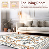 Ultra Soft Area Rug, Non Slip, Stain Resistant, Washable Area Rugs for Living Room, Bedroom, Sophisticated Monochrome Ethnic Design(Ivory)