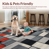 Ultra Soft Area Rug, Non Slip, Stain Resistant, Washable Area Rugs for Living Room, Bedroom, Contemporary Black Tiled Design(Gray)