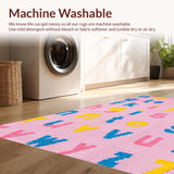 Ultra Soft Area Rug, Non Slip, Stain Resistant, Washable Area Rugs for Living Room, Bedroom, Lively Thematic Numbers and Animals Pattern(Pink)