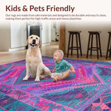 Ultra Soft Area Rug, Non Slip, Stain Resistant, Washable Area Rugs for Living Room, Bedroom, Chic Teal and Pink Mosaic Blend(Pink)