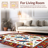 Ultra Soft Area Rug, Non Slip, Stain Resistant, Washable Area Rugs for Living Room, Bedroom, Stylish Ethnic Botanical Artwork(White)