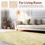 Ultra Soft Area Rug, Non Slip, Stain Resistant, Washable Area Rugs for Living Room, Bedroom, Indoor Area Non Slip Beige with Abstract Floral Design(Green)