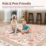 Ultra Soft Area Rug, Non Slip, Stain Resistant, Washable Area Rugs for Living Room, Bedroom, Vintage Pink Gray Living Room Washable Rug(Beige)