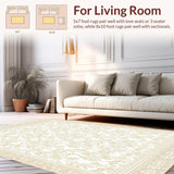 Ultra Soft Area Rug, Non Slip, Stain Resistant, Washable Area Rugs for Living Room, Bedroom, Creamy Beige Area with Intricate Filigree Scrollwork(Beige)
