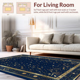 Ultra Soft Area Rug, Non Slip, Stain Resistant, Washable Area Rugs for Living Room, Bedroom, Chic Esoteric Cosmic Elements(Blue)