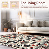 Ultra Soft Area Rug, Non Slip, Stain Resistant, Washable Area Rugs for Living Room, Bedroom, Playful Rustic Nature-Themed Accent(White)