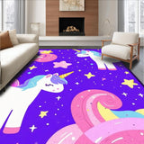 Ultra Soft Area Rug, Non Slip, Stain Resistant, Washable Area Rugs for Living Room, Bedroom, Vibrant Pastel Cartoon Unicorn Theme(Purple)