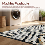 Ultra Soft Area Rug, Non Slip, Stain Resistant, Washable Area Rugs for Living Room, Bedroom, Modern Graphic Chevron Pattern Rug with Stark Black and White Bands(Black)