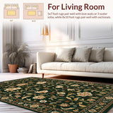 Ultra Soft Area Rug, Non Slip, Stain Resistant, Washable Area Rugs for Living Room, Bedroom, Contemporary Dark Botanical Artistry(Green)