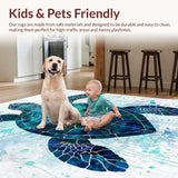 Ultra Soft Area Rug, Non Slip, Stain Resistant, Washable Area Rugs for Living Room, Bedroom, Sea Turtle Mosaic Wave Pattern Rug with Nautical Ocean Blue Abstract Design(Blue)