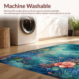 Ultra Soft Area Rug, Non Slip, Stain Resistant, Washable Area Rugs for Living Room, Bedroom, Aqua Garden Rug Undersea Floral Carpet(Blue)