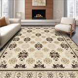 Ultra Soft Area Rug, Non Slip, Stain Resistant, Washable Area Rugs for Living Room, Bedroom, Non Skid Floor Runner with Unique Farmhouse Geo Accent(Beige)