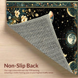 Ultra Soft Area Rug, Non Slip, Stain Resistant, Washable Area Rugs for Living Room, Bedroom, Mystical Celestial Floral Motif(Black)