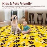 Ultra Soft Area Rug, Non Slip, Stain Resistant, Washable Area Rugs for Living Room, Bedroom, Lively Sunny Botanical Elegance(Yellow)