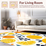 Ultra Soft Area Rug, Non Slip, Stain Resistant, Washable Area Rugs for Living Room, Bedroom, Delightful Fresh Fruit Design Elements(Orange)