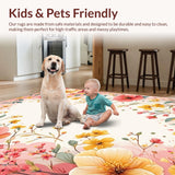 Ultra Soft Area Rug, Non Slip, Stain Resistant, Washable Area Rugs for Living Room, Bedroom, Dreamy Soft Hued Botanical Style(Pink)