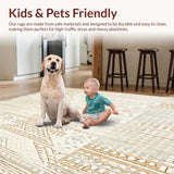 Ultra Soft Area Rug, Non Slip, Stain Resistant, Washable Area Rugs for Living Room, Bedroom, Nomadic Spirit Woven Look Artistic Cream and Beige Boho(Beige)