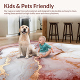 Ultra Soft Area Rug, Non Slip, Stain Resistant, Washable Area Rugs for Living Room, Bedroom, Elegant Abstract Rose Gold Swirls(White)