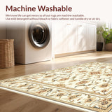 Ultra Soft Area Rug, Non Slip, Stain Resistant, Washable Area Rugs for Living Room, Bedroom, Vintage Inspired Floral Medallion Area – Low Pile(Beige)