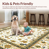 Ultra Soft Area Rug, Non Slip, Stain Resistant, Washable Area Rugs for Living Room, Bedroom, Classic Beige Area Intricate Floral Motifs(White)