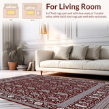 Ultra Soft Area Rug, Non Slip, Stain Resistant, Washable Area Rugs for Living Room, Bedroom, Abstract Floral Runner for(Red)