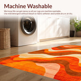 Ultra Soft Area Rug, Non Slip, Stain Resistant, Washable Area Rugs for Living Room, Bedroom, Eclectic Psychedelic Artful Vibe(Orange)
