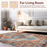 Ultra Soft Area Rug, Non Slip, Stain Resistant, Washable Area Rugs for Living Room, Bedroom, Artistic Tiled Pattern in Earthy Colors(Orange)