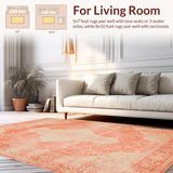 Ultra Soft Area Rug, Non Slip, Stain Resistant, Washable Area Rugs for Living Room, Bedroom, Vibrant Ogee Inspired Artwork(Orange)