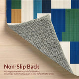 Elegant Blue Green and Beige Abstract Plaid with Irregular Grid Lines(Blue)