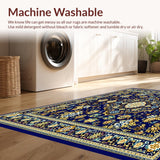 Ultra Soft Area Rug, Non Slip, Stain Resistant, Washable Area Rugs for Living Room, Bedroom, Intricate Woven Area Featuring Complex Design and Gold Accents(Blue)