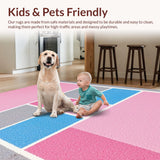 Ultra Soft Area Rug, Non Slip, Stain Resistant, Washable Area Rugs for Living Room, Bedroom, Whimsical Gray and Pink Design(Pink)