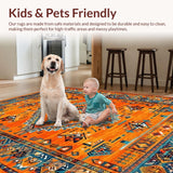 Ultra Soft Area Rug, Non Slip, Stain Resistant, Washable Area Rugs for Living Room, Bedroom, Trendy Bright Floral Geometry(Orange)
