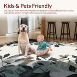 Ultra Soft Area Rug, Non Slip, Stain Resistant, Washable Area Rugs for Living Room, Bedroom, Minimalist Elegant Leaf Arrangement(Gray)