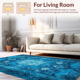 Ultra Soft Area Rug, Non Slip, Stain Resistant, Washable Area Rugs for Living Room, Bedroom, Elegant Faded Bedroom Non-Slip Soft Rug(Blue)