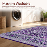 Ultra Soft Area Rug, Non Slip, Stain Resistant, Washable Area Rugs for Living Room, Bedroom, Elegant Floral Area with Purple and Silver Design(Purple)