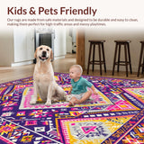 Ultra Soft Area Rug, Non Slip, Stain Resistant, Washable Area Rugs for Living Room, Bedroom, Sophisticated Tiled Design Elements(Purple)