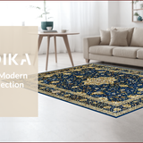 Ultra Soft Area Rug, Non Slip, Stain Resistant, Washable Area Rugs for Living Room, Bedroom, Artistic Gold-Like Decorative Elements(Blue)