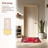 Ultra Soft Area Rug, Non Slip, Stain Resistant, Washable Area Rugs for Living Room, Bedroom, Sophisticated Geometric Red Accents(Red)