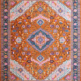 Ultra Soft Area Rug, Non Slip, Stain Resistant, Washable Area Rugs for Living Room, Bedroom, Stylish Bright Colorful Medallion(Orange)