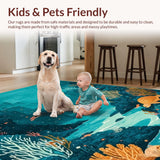 Ultra Soft Area Rug, Non Slip, Stain Resistant, Washable Area Rugs for Living Room, Bedroom, Coastal Seascape Lightweight Rug With Turtle Sanctuary And Coral Design(Blue)