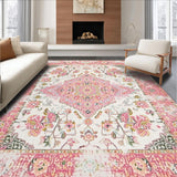 Ultra Soft Area Rug, Non Slip, Stain Resistant, Washable Area Rugs for Living Room, Bedroom, Enchanting Pastel Floral Textures(White)