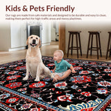 Ultra Soft Area Rug, Non Slip, Stain Resistant, Washable Area Rugs for Living Room, Bedroom, Rustic Vibrant Botanical Motif(Black)